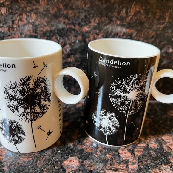 LOT OF 2 BLACK AND WHITE DANDELION POPULAR FASHION LOVE MUGS Mug Cup 4” Height - Picture 8 of 10